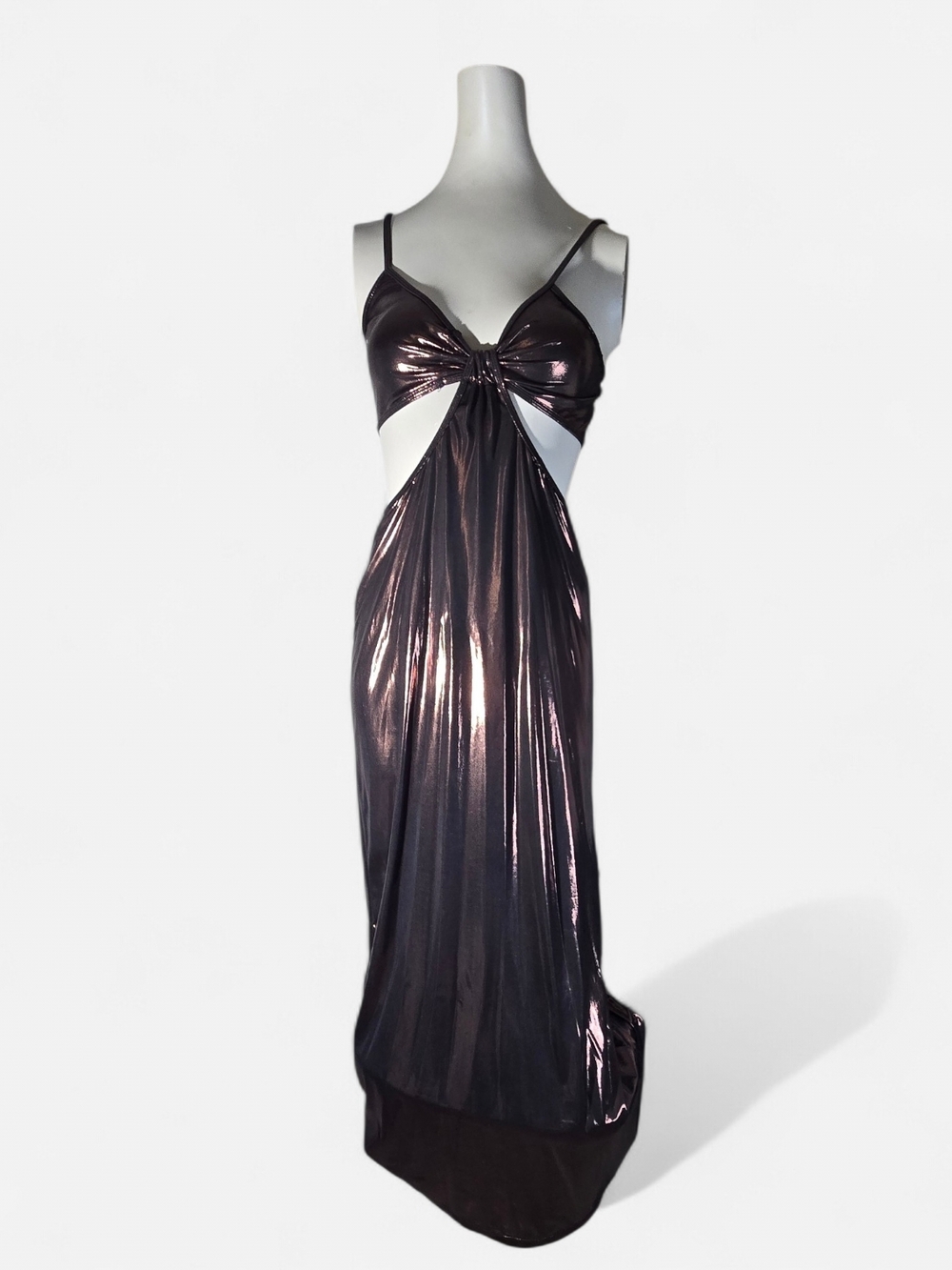Metallic Cutout Maxi Dress in Chocolate BROWN